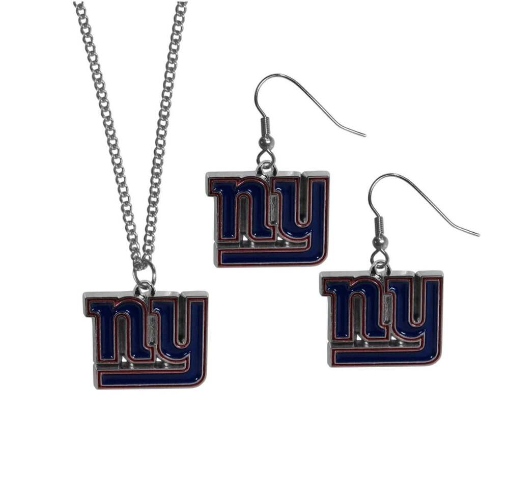 New York Giants Dangle Earrings & State Necklace Set - ,